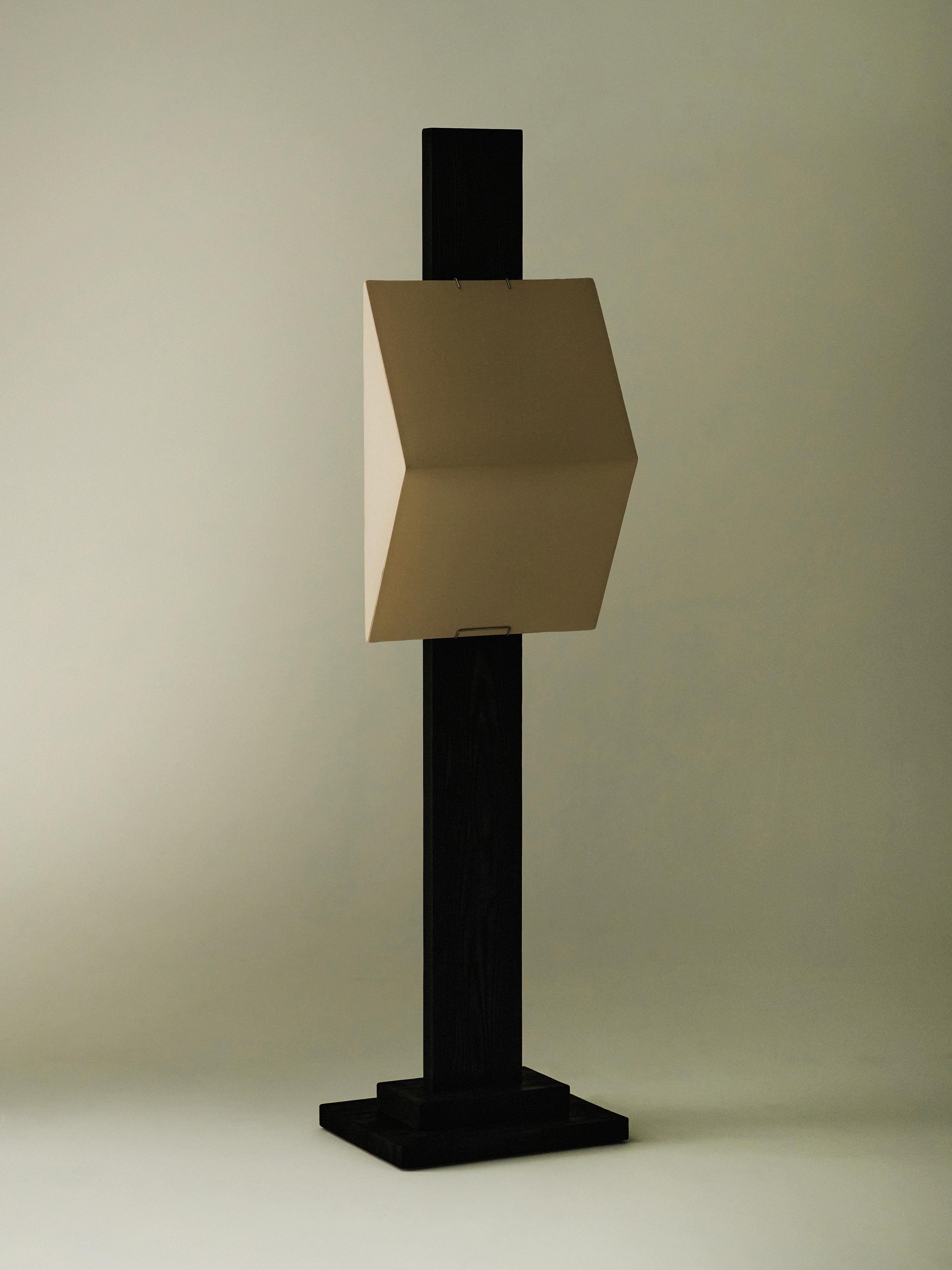 No.0122 standing lamp by Olivia Bossy.
Numbered.
Dimensions: D45 x W35 x H180 cm
Materials: Charred Tallow and Cambia ash, stainless steel, linen.

All our lamps can be wired according to each country. If sold to the USA it will be wired for
