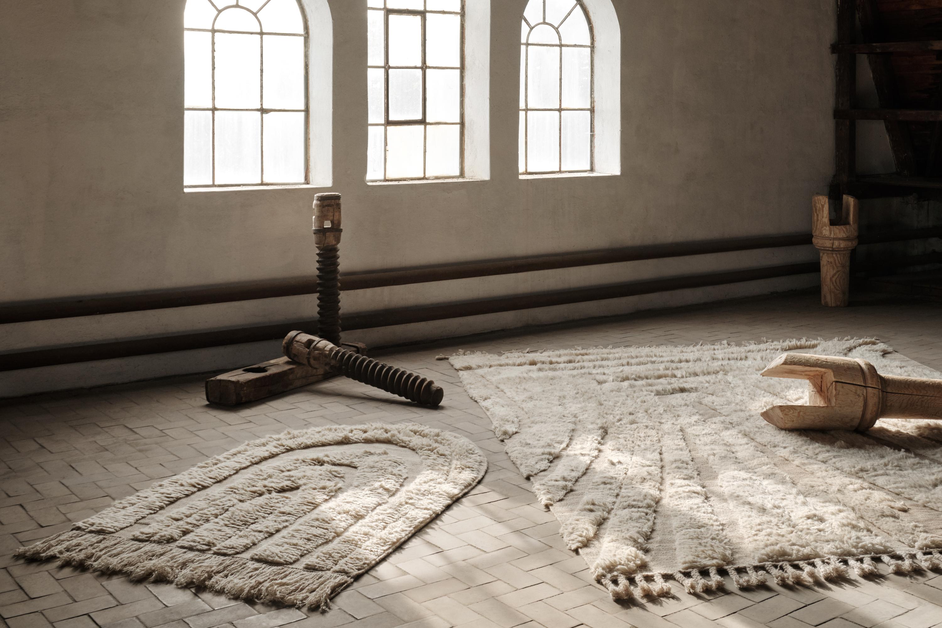 No.02 Rug by Cappelen Dimyr
Dimensions: D220 x H280
Materials: 85% wool 15% cotton

no.02 is a decorative hand-knotted rug in natural wool. The soft irregular pattern creates a vivid and intriguing feel. The rug is made in natural and unbleached