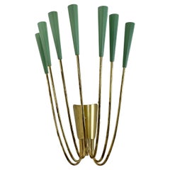 no.1 Large 54cm STILNOVO Style Brass Theatre Wall Light Sconce, Italy, 1950s