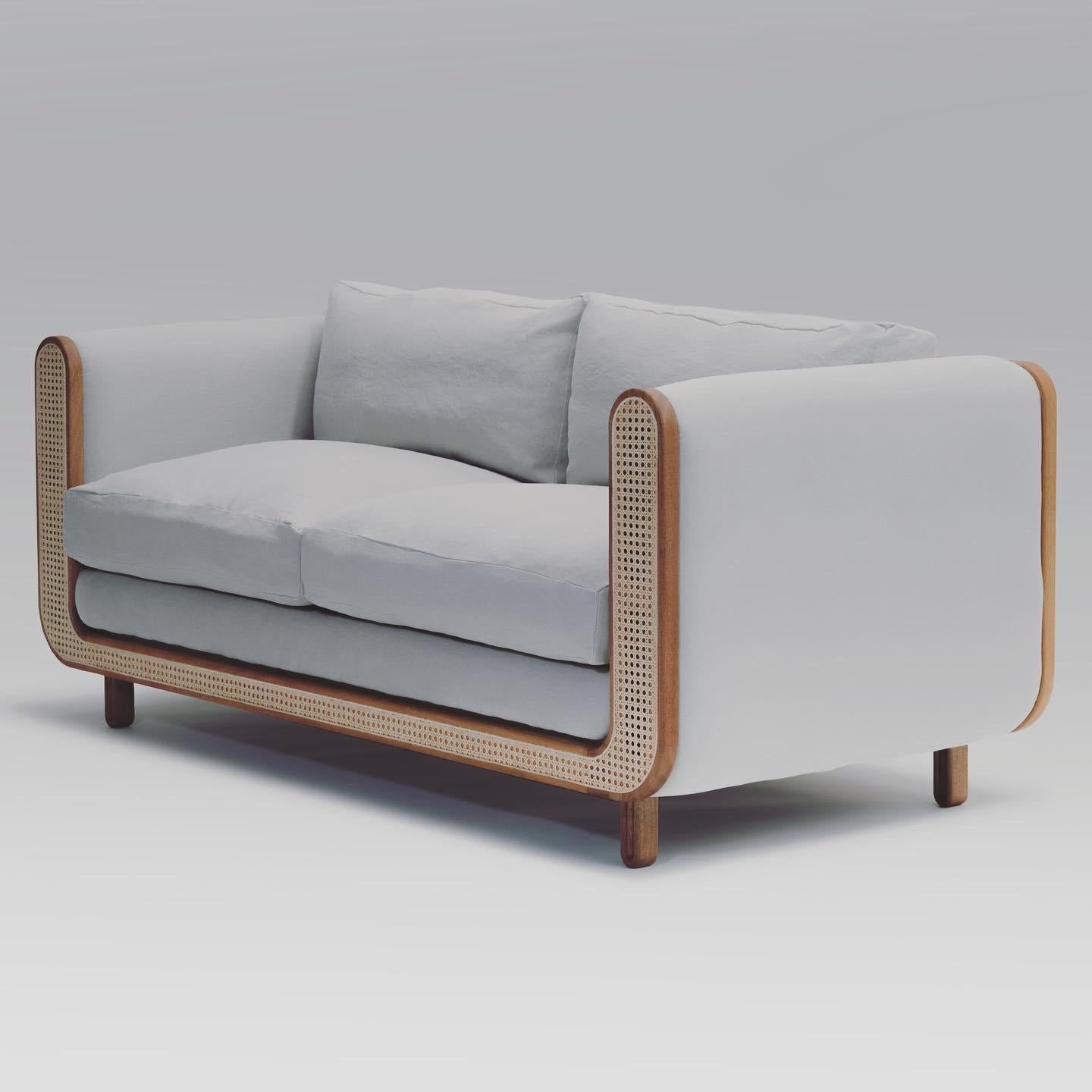Contemporary Nº105 Couch - a velvet, cane and hardwood tuxedo sofa from Avoirdupois For Sale