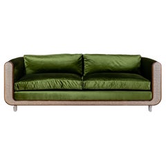Nº105 Couch - a velvet, cane and hardwood tuxedo sofa from Avoirdupois