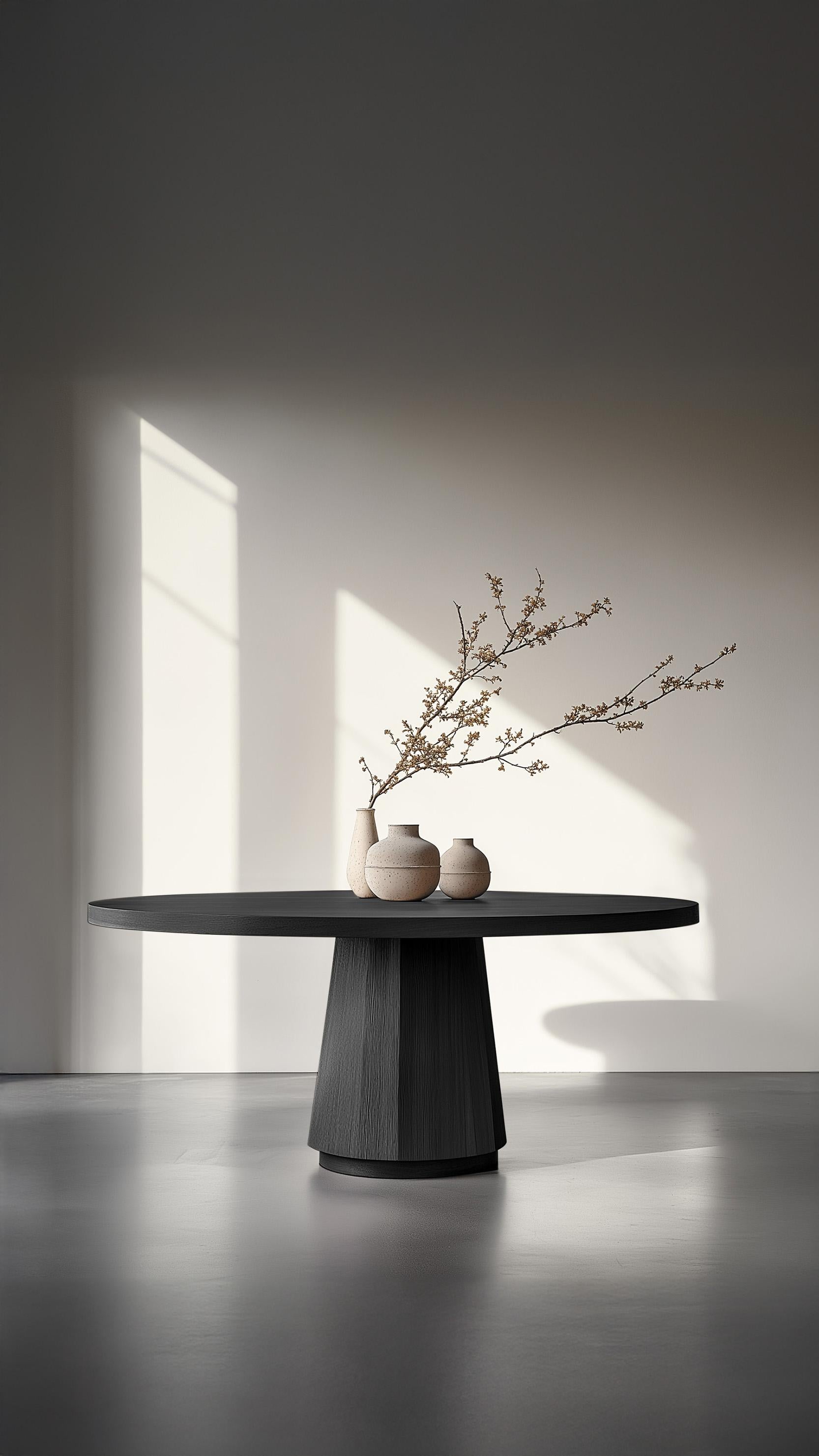 Hand-Crafted No11 Scarpa Dining Table – Cylindrical Solid Wood Base with Round Top by NONO For Sale