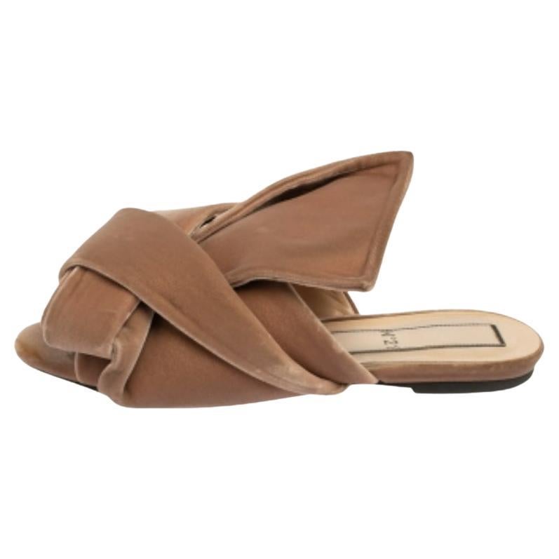 Nº21 Beige Velvet Knot Flat Slide Sandals Taglia 37