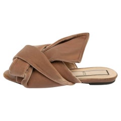 Nº21 Beige Velvet Knot Flat Slide Sandals Size 37