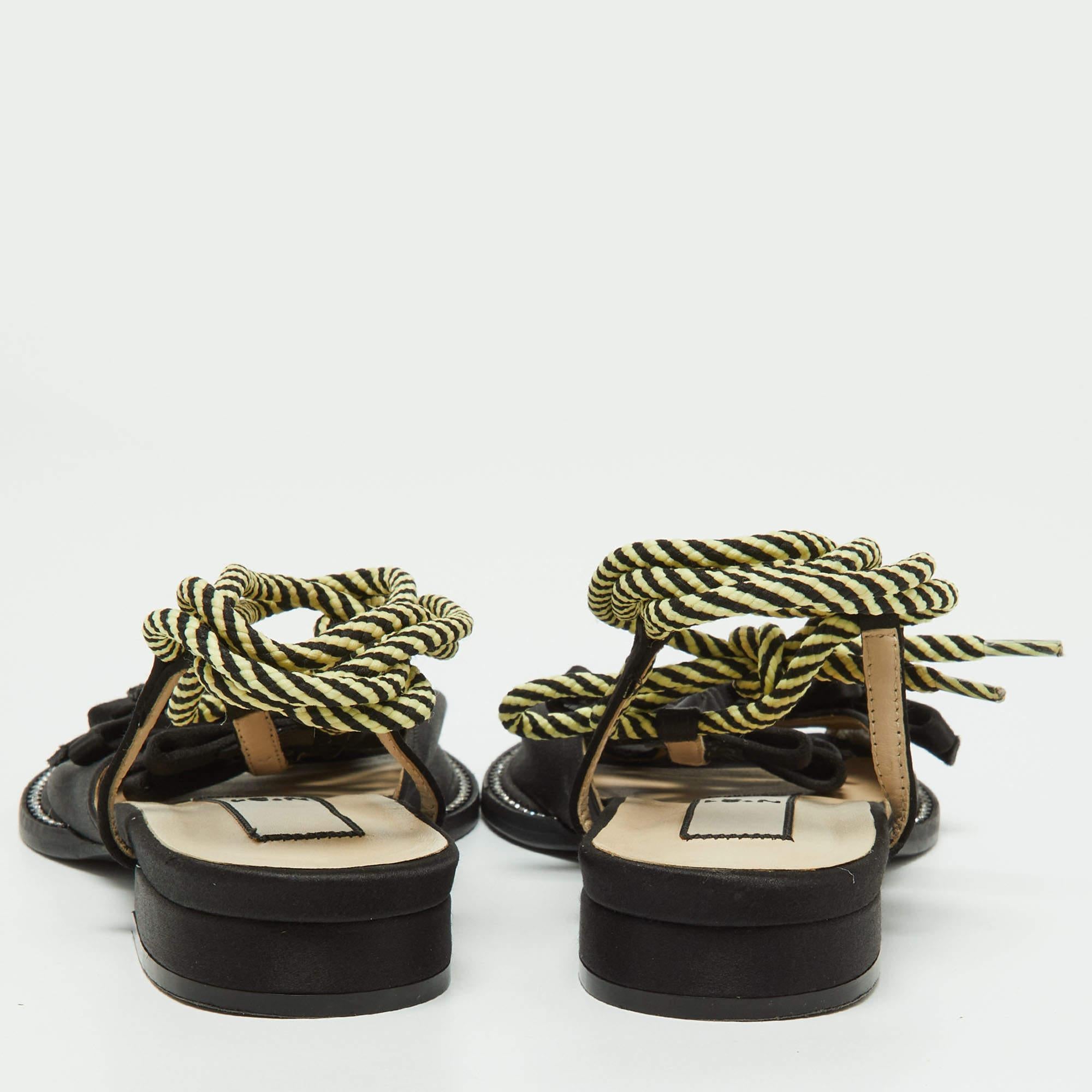 Nº21 Black Satin Ankle Tie Sandals Size 37 For Sale 1