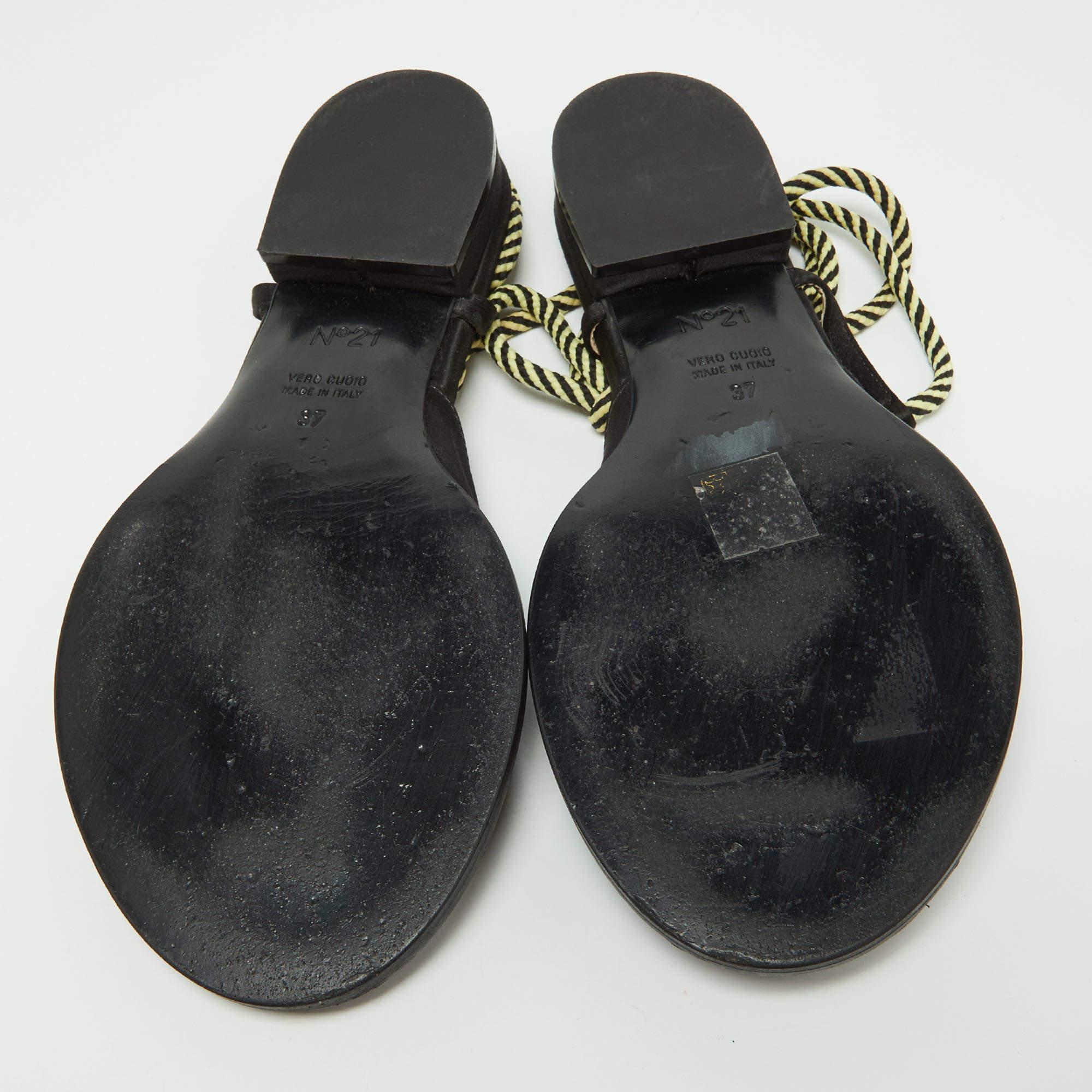 Nº21 Black Satin Ankle Tie Sandals Size 37 For Sale 3