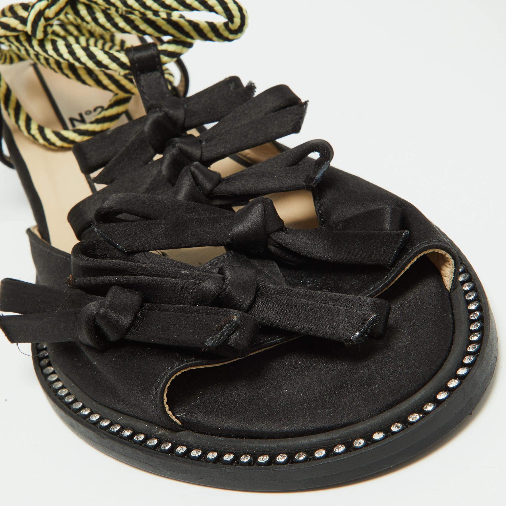 Nº21 Black Satin Ankle Tie Sandals Size 37 For Sale 4