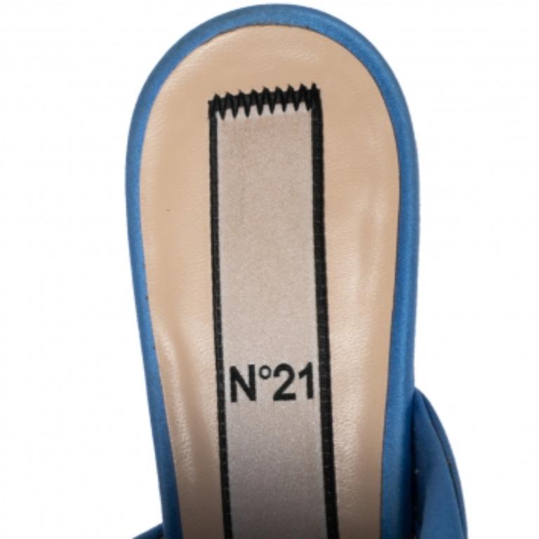 Nº21 Blue Satin Raso Knot Peep Toe Kitten Heel Mules Size 36.5 1