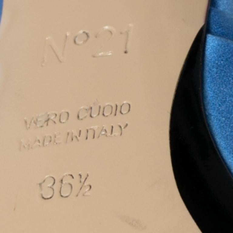 Nº21 Blue Satin Raso Knot Peep Toe Kitten Heel Mules Size 36.5 2