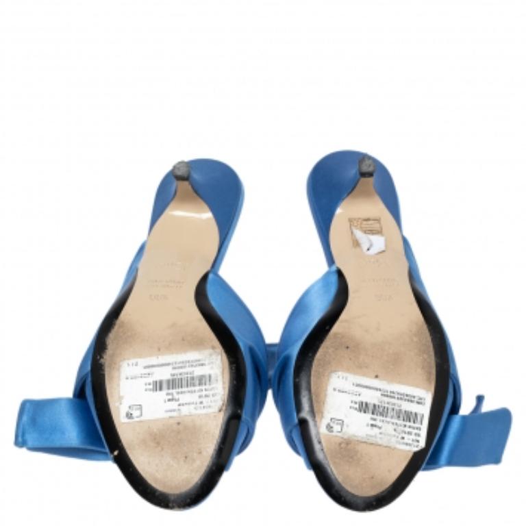 Nº21 Blue Satin Raso Knot Peep Toe Kitten Heel Mules Size 36.5 4