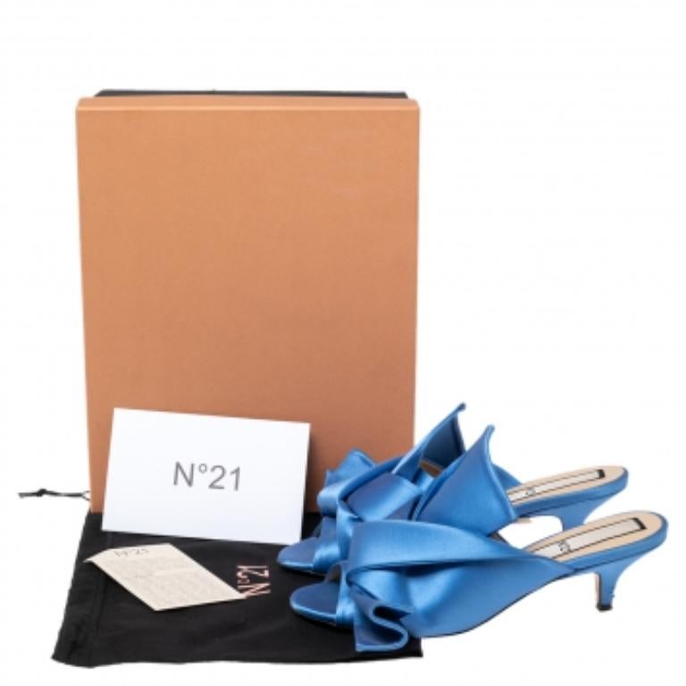 Nº21 Blue Satin Raso Knot Peep Toe Kitten Heel Mules Size 36.5 5