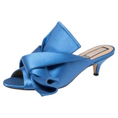 Nº21 Blue Satin Raso Knot Peep Toe Kitten Heel Mules Size 36.5