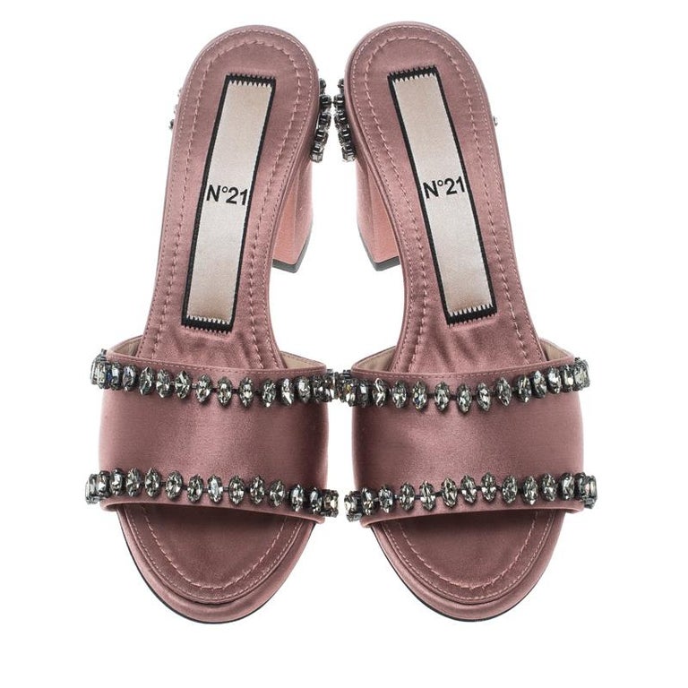 Nº21 Blush Pink Satin Crystal Embellished Slide Sandals Size 37 For ...