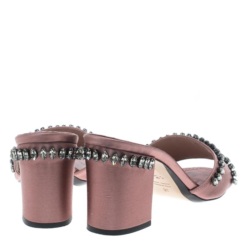 Brown Nº21 Blush Pink Satin Crystal Embellished Slide Sandals Size 37