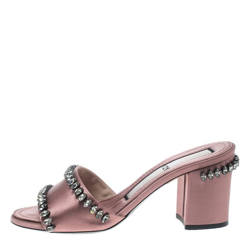 Nº21 Blush Pink Satin Crystal Embellished Slide Sandals Size 37 3