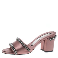 Nº21 Blush Pink Satin Crystal Embellished Slide Sandals Size 37