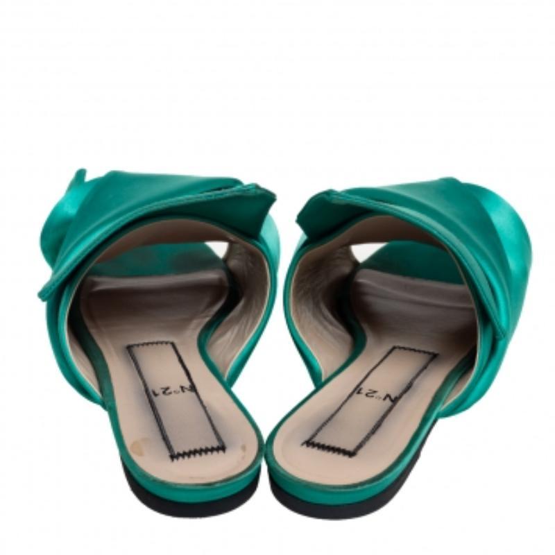 Nº21 Green Satin Knot Flat Mules Size 38 2