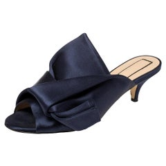 Nº21 Navy Blue Satin Raso Knot Peep Toe Kitten Heel Mules Size 37