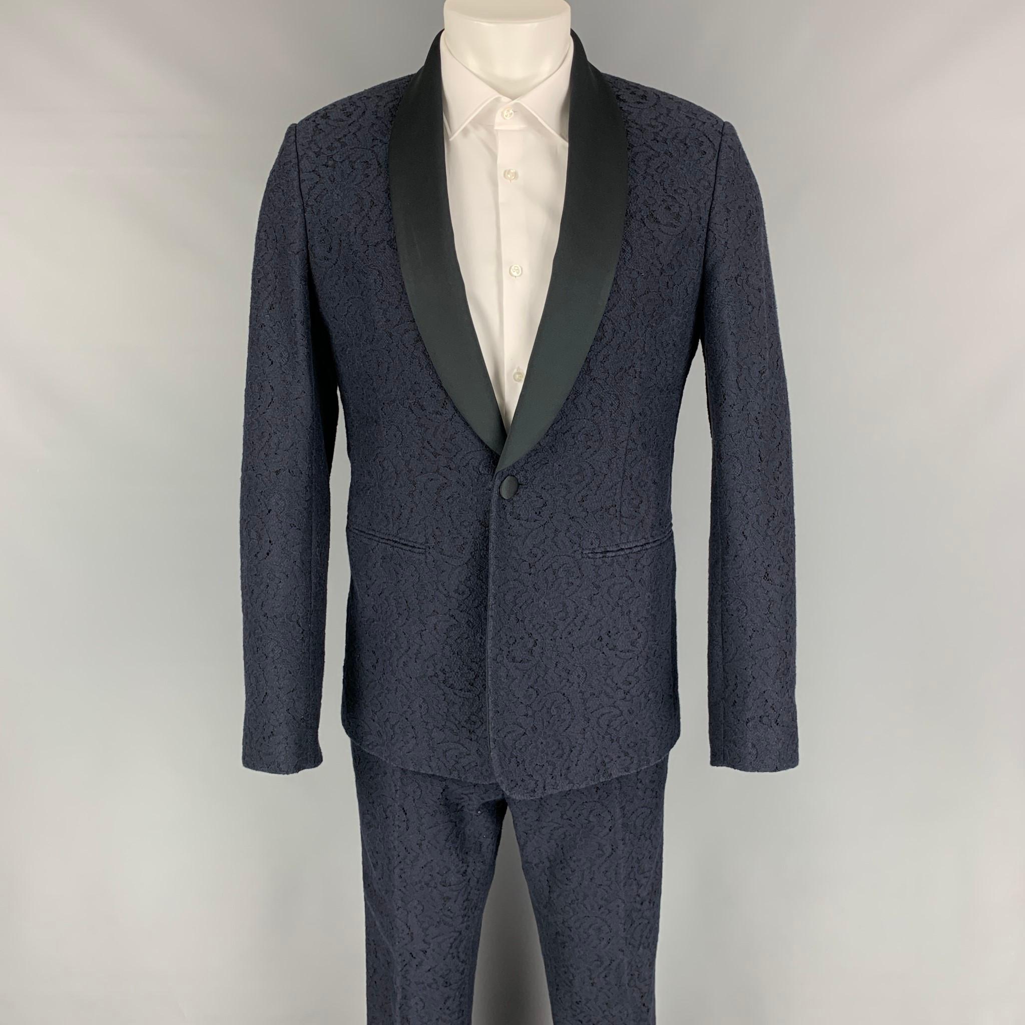 DAVID AUGUST Size 40 Charcoal and Blue Stripe Wool Notch Lapel 34 x 30