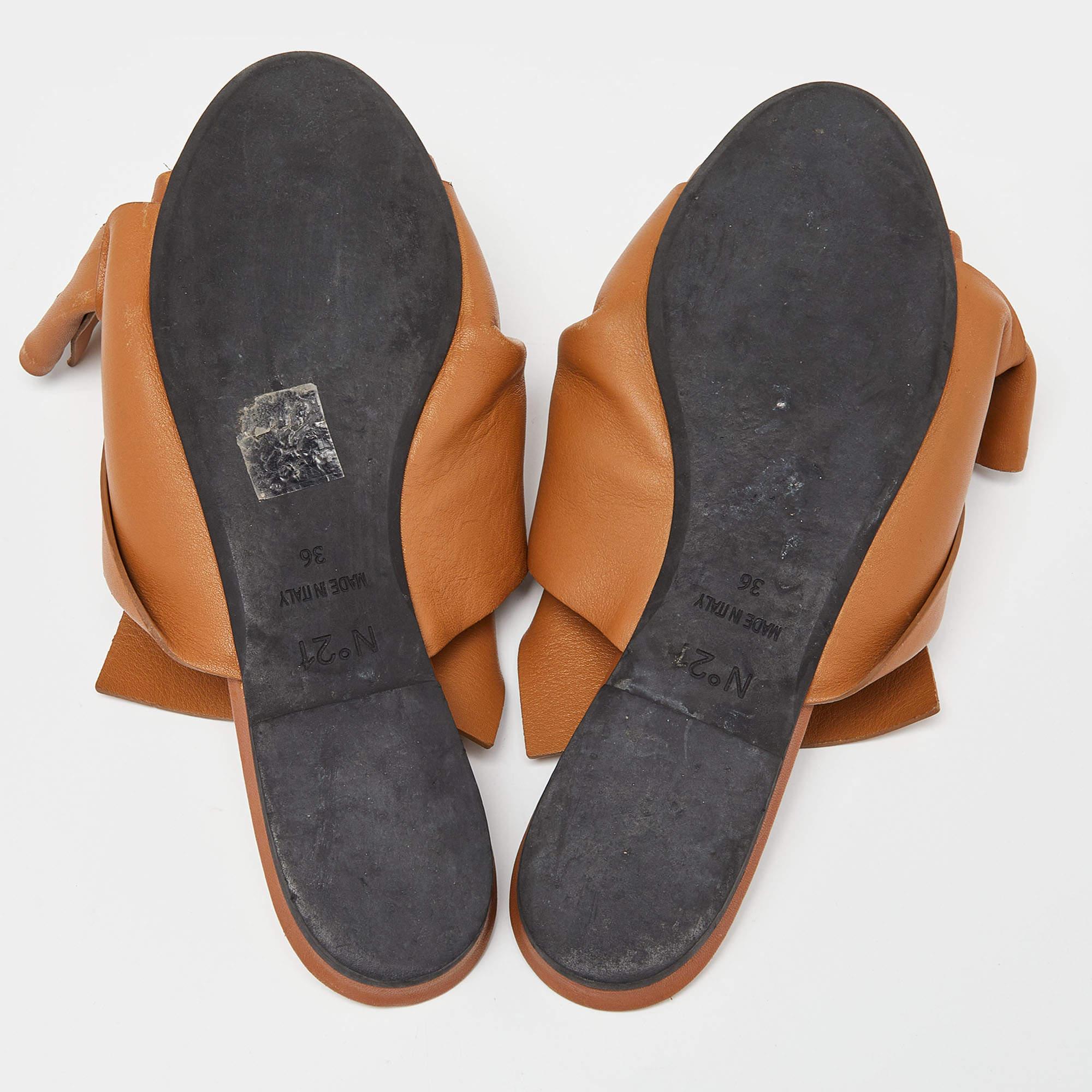 Nº21 Tan Knot Flat Slide Mules Size 36 en vente 1