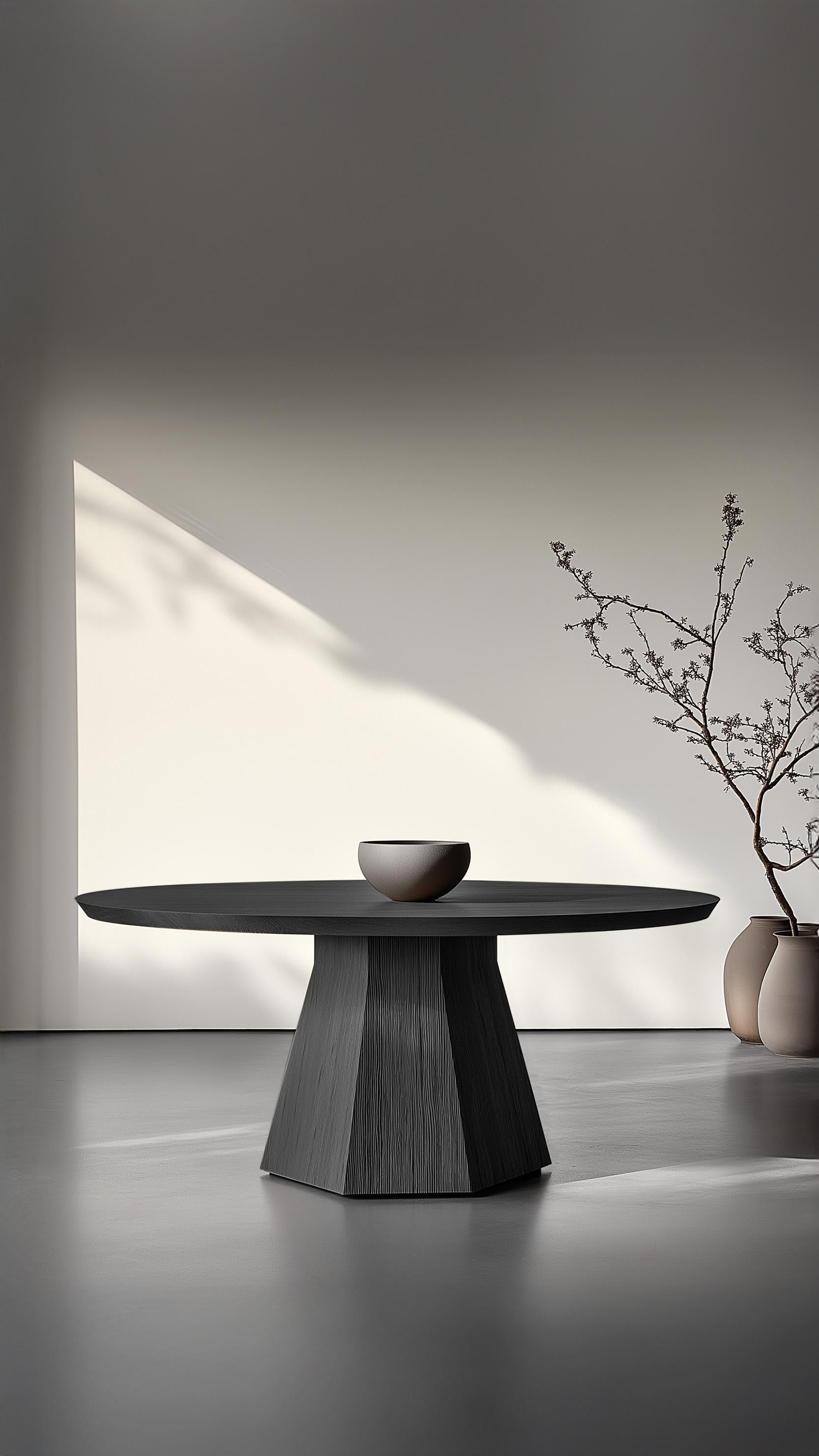 Hand-Crafted No23 Scarpa Round Dining Table – Solid Wood with Unique Cylindrical Base For Sale