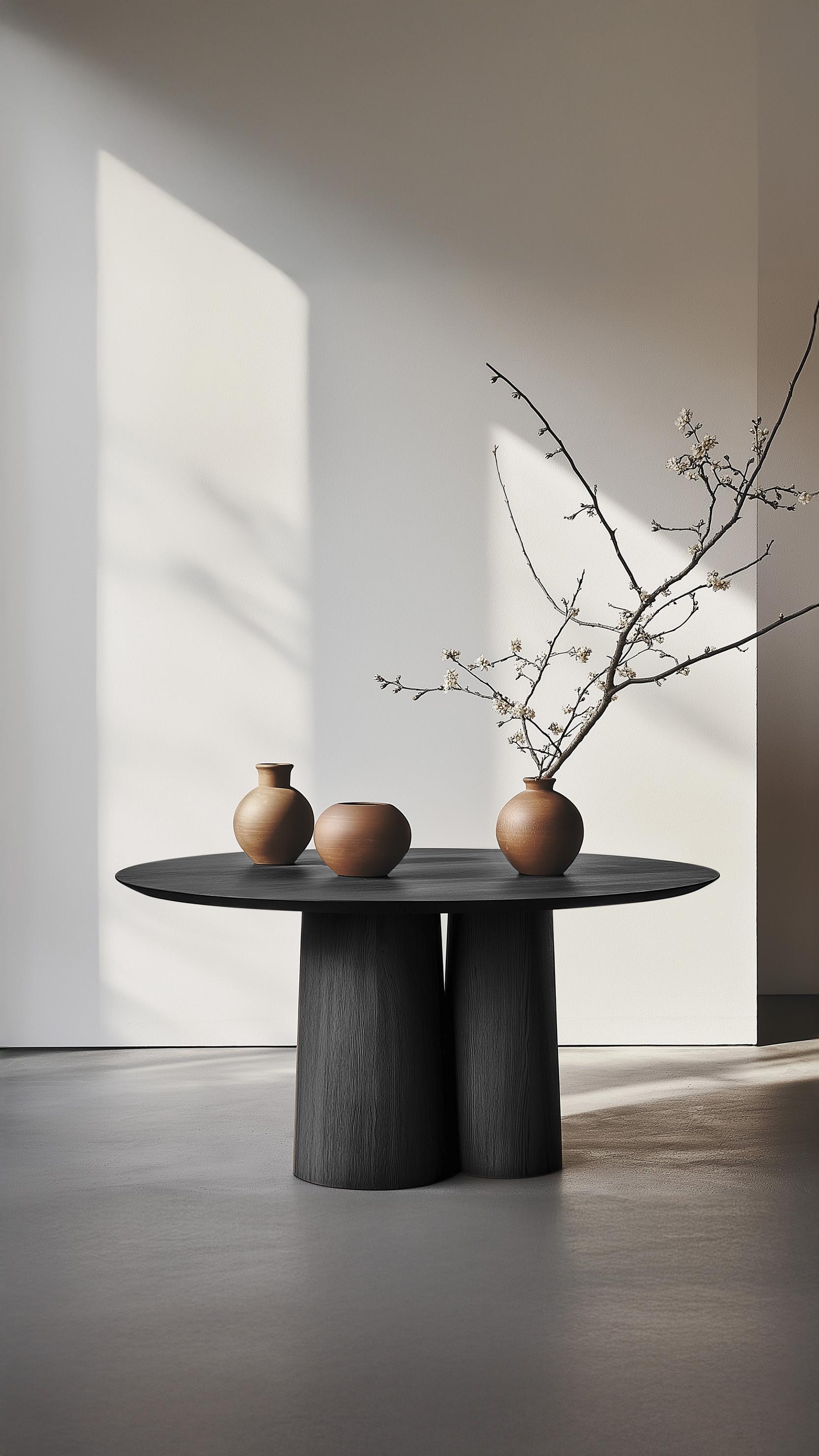 Hand-Crafted No43 Scarpa Dining Table – Round Solid Wood Top with Sculptural Form by Joel Esc For Sale