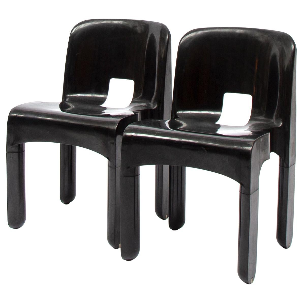 No.4867 Universale Black Plastic Chairs By Joe Colombo For Kartell, 1967