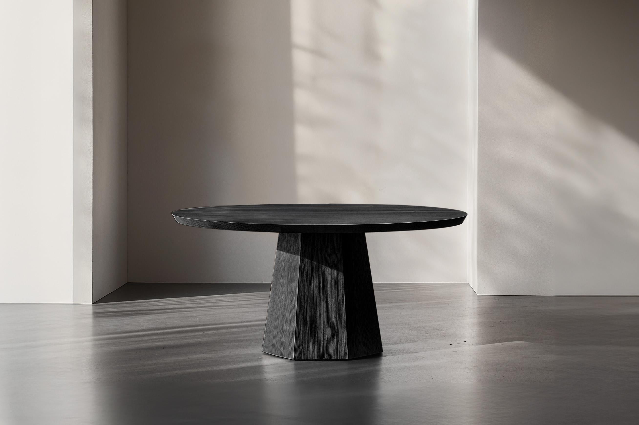 Modern No5 Scarpa Table – Round Solid Wood Dining Table with Cylindrical Base by Joel E For Sale
