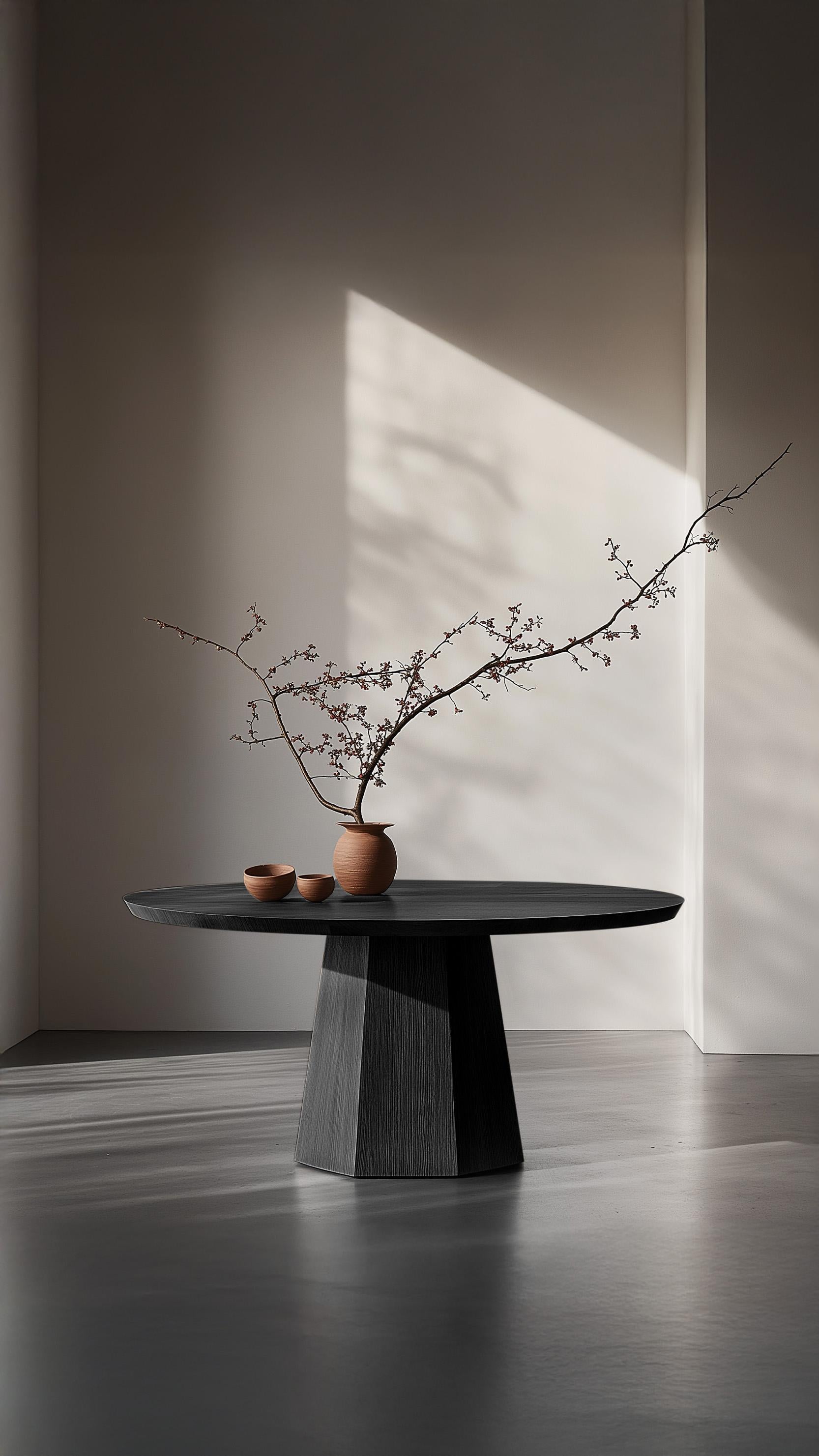 Hand-Crafted No5 Scarpa Table – Round Solid Wood Dining Table with Cylindrical Base by Joel E For Sale