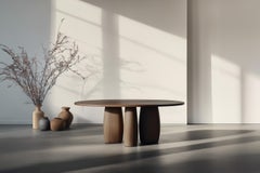 No52 Mesa Scarpa de NONO - Base escultórica cilíndrica con tablero redondo de madera