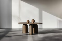No58 Scarpa Table by NONO – Round Wooden Top and Cylindrical Sculptural Base