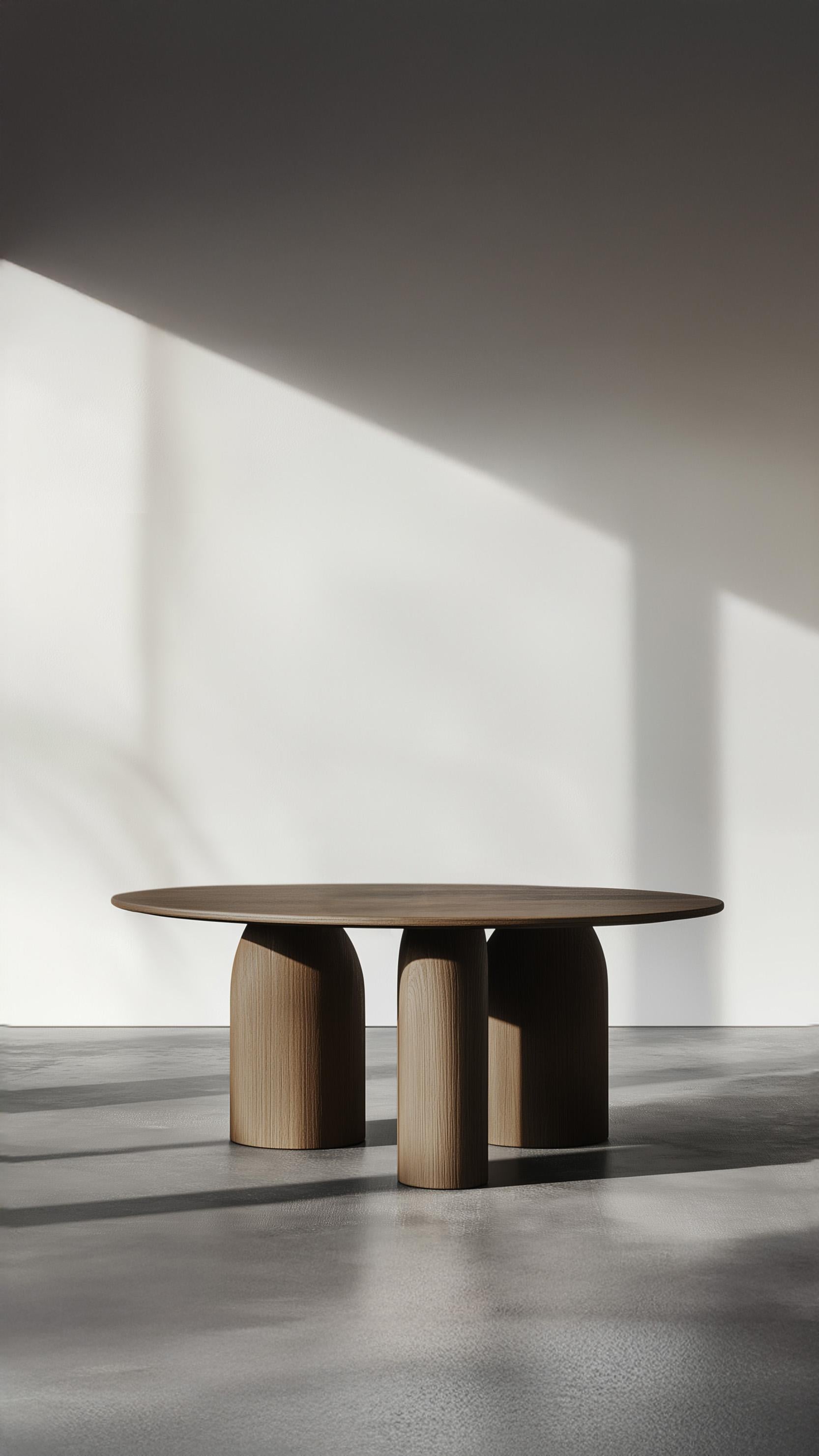 Mexican No58 Scarpa Table by NONO – Round Wooden Top and Cylindrical Sculptural Base For Sale