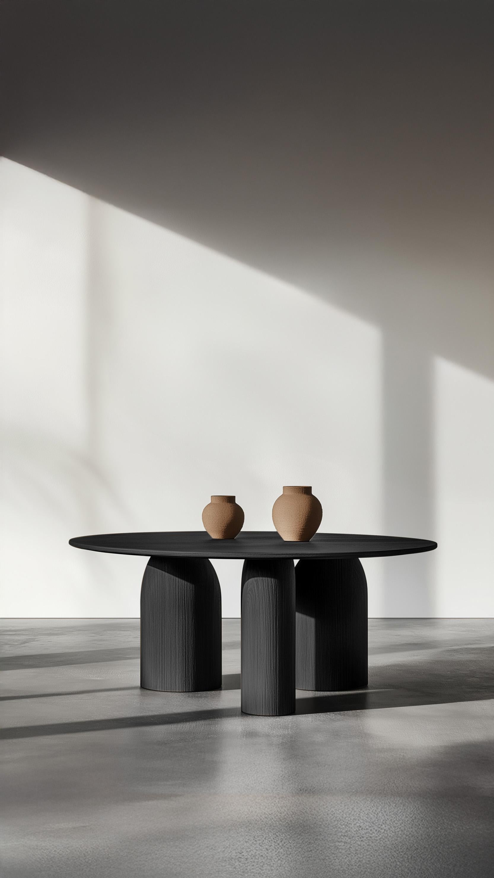 Hand-Crafted No58 Scarpa Table by NONO – Round Wooden Top and Cylindrical Sculptural Base For Sale