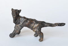 Cat Under the Bridge -miniature cat bronze sculpture by NY artist Noa Bornstein