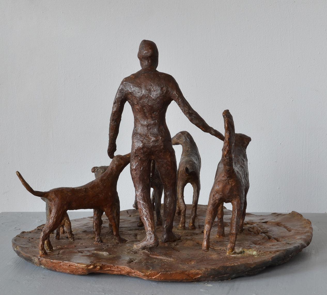 Dog Walker- 6 bronze Dogs Walking their Human by New York artist Noa Bornstein  5