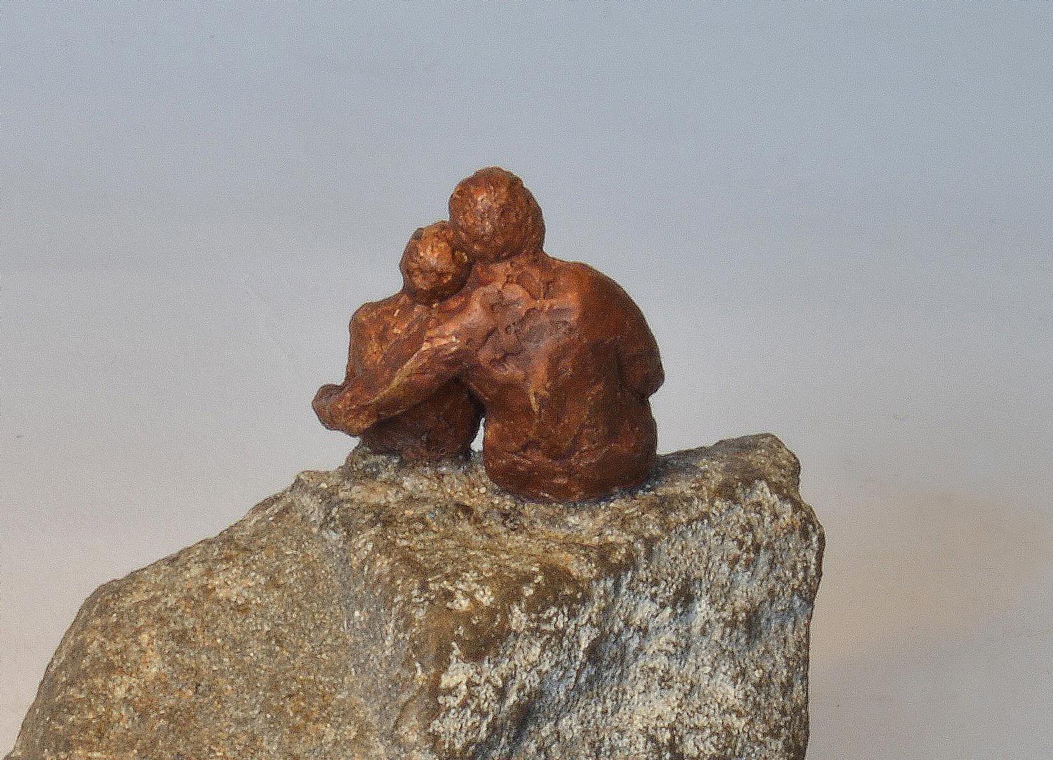 Once Upon a Time upon a Rock- playful miniature bronze and stone figures  - Contemporary Sculpture by Noa Bornstein