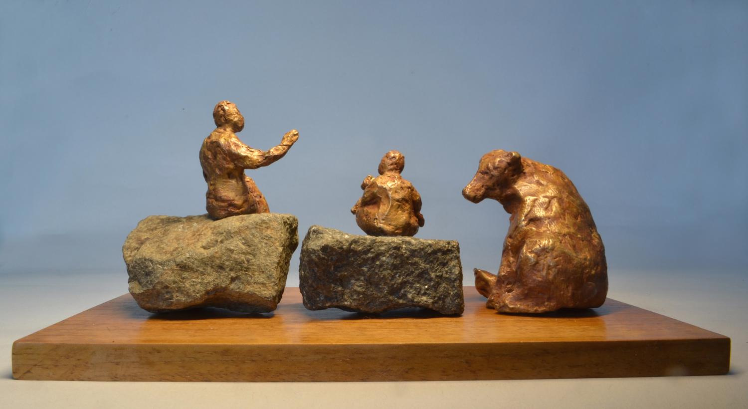 Once Upon a Time with Bear- playful interactive bronze figures  - Sculpture by Noa Bornstein