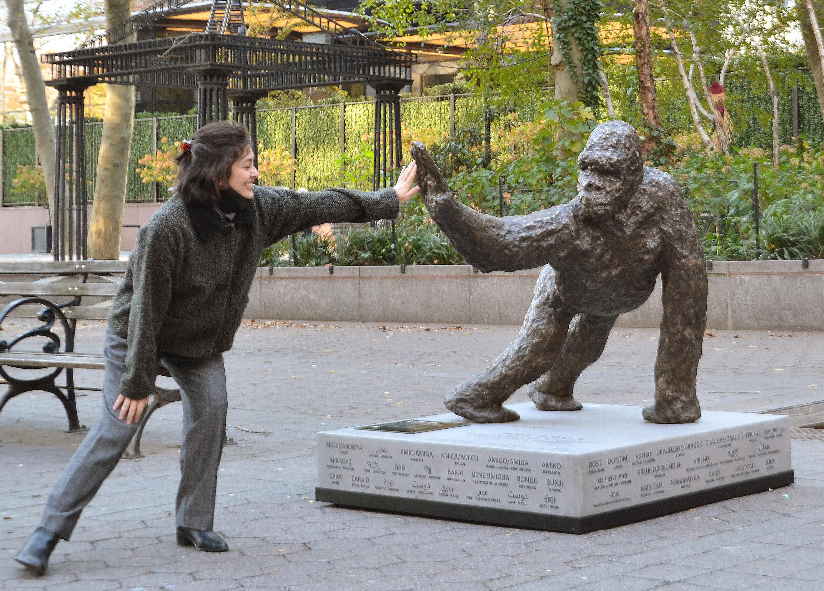 Noa Bornstein Figurative Sculpture - Peace Gorilla bronze sculpture