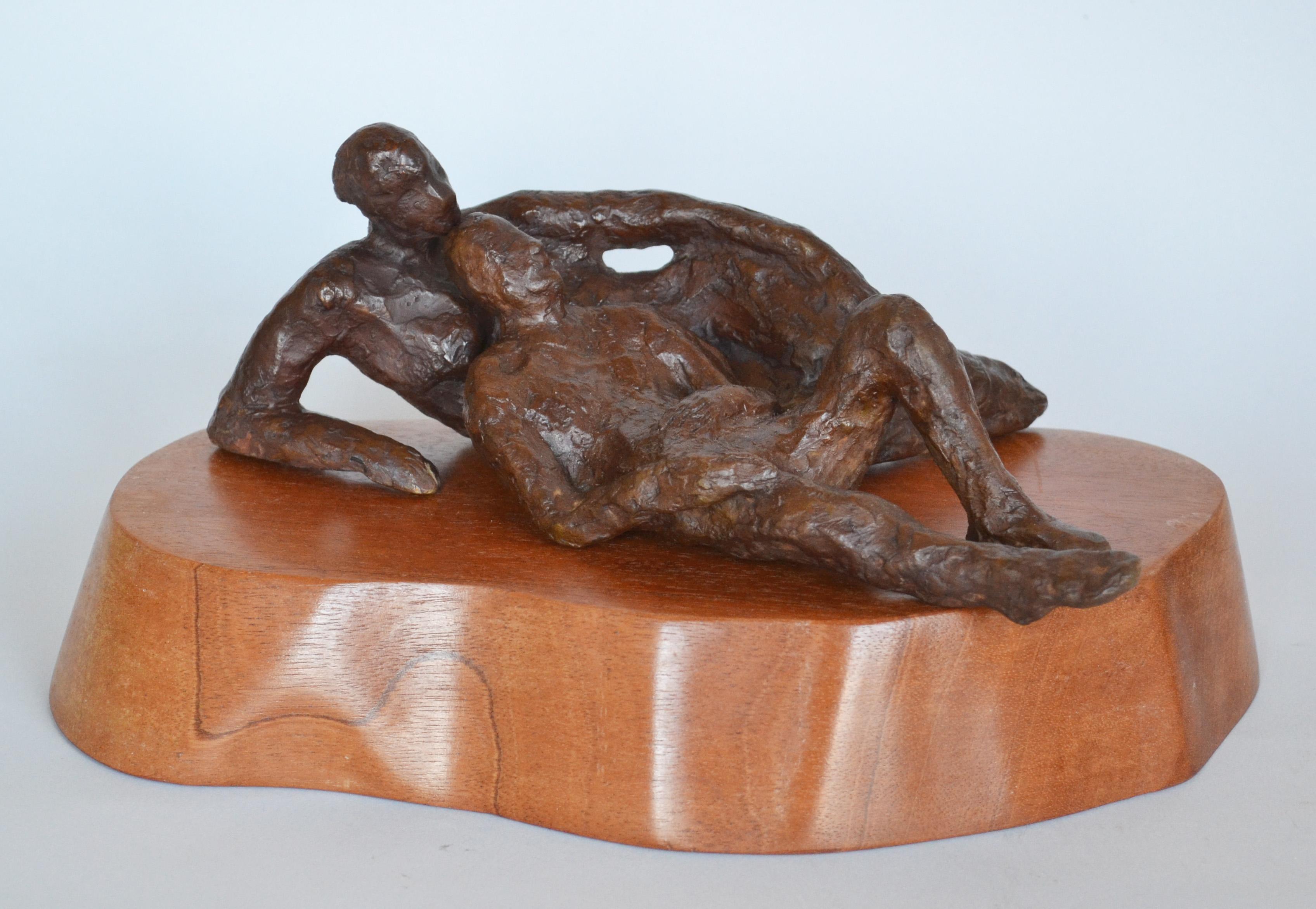 Repose - figurative bronze sculpture on wood base by Noa Bornstein 
