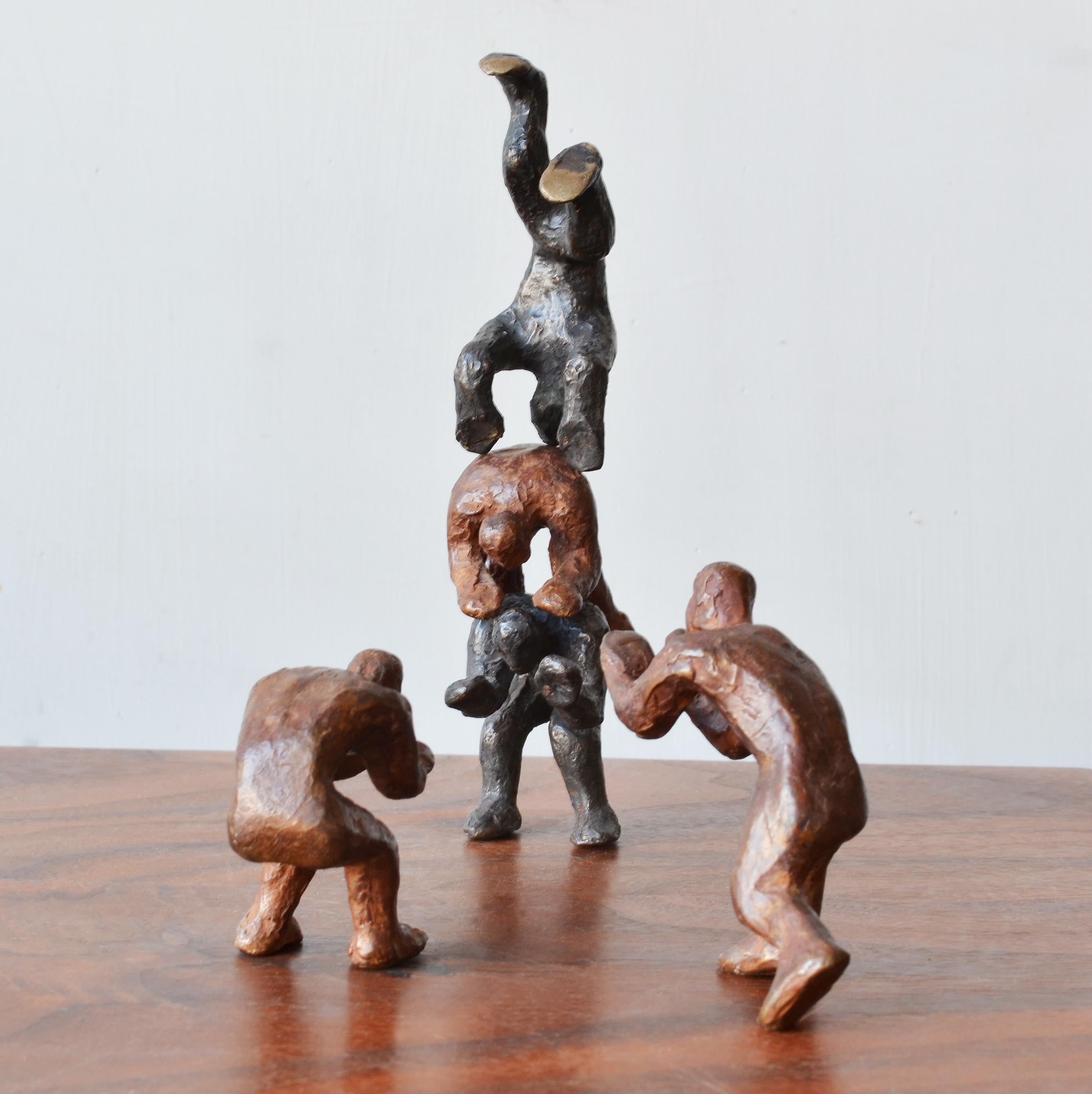 Why Fight When You Can Play? 2 Pairs of interactive miniature bronze figures  - Sculpture by Noa Bornstein