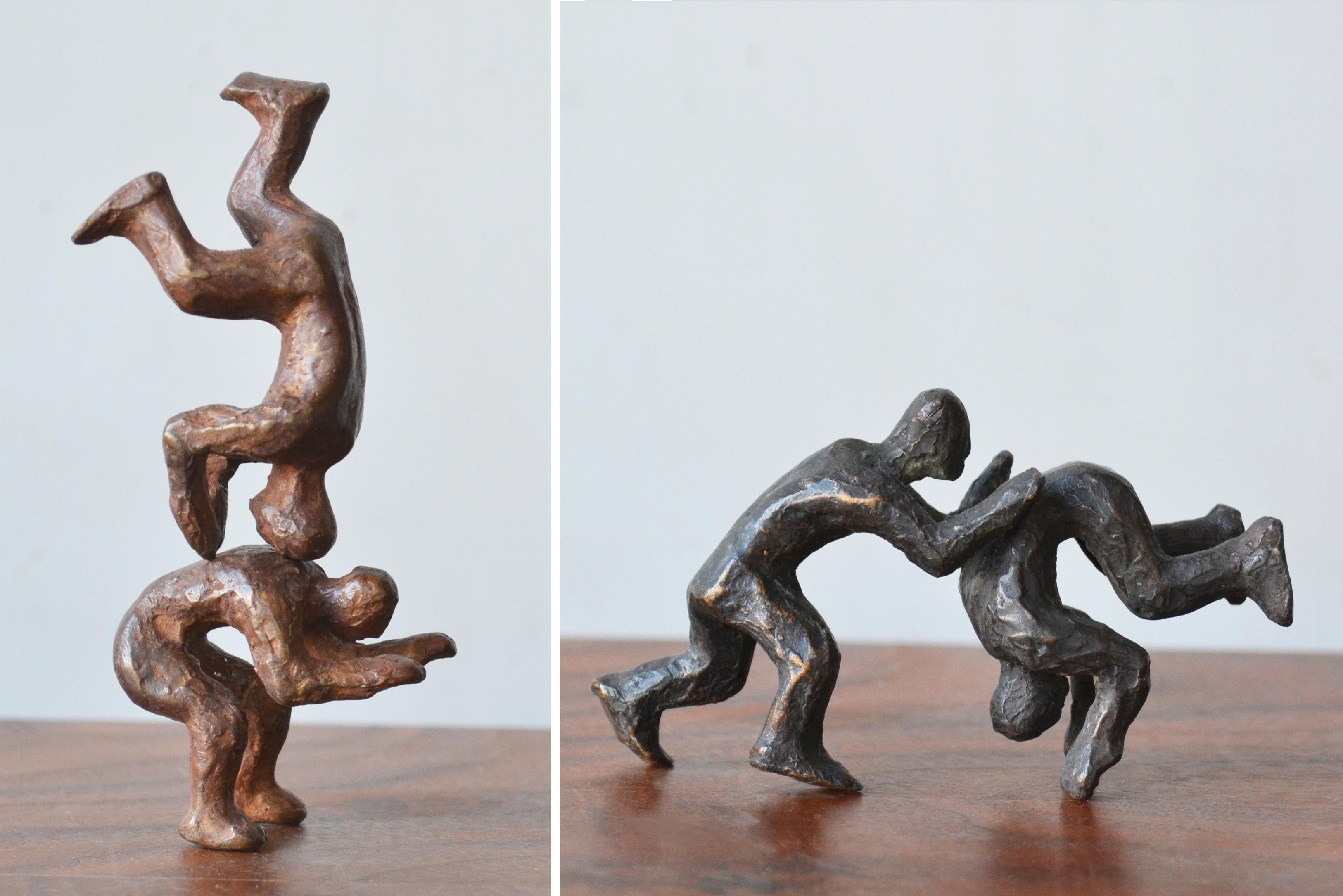 Why Fight When You Can Play? 2 Pairs of interactive miniature bronze figures  - Contemporary Sculpture by Noa Bornstein