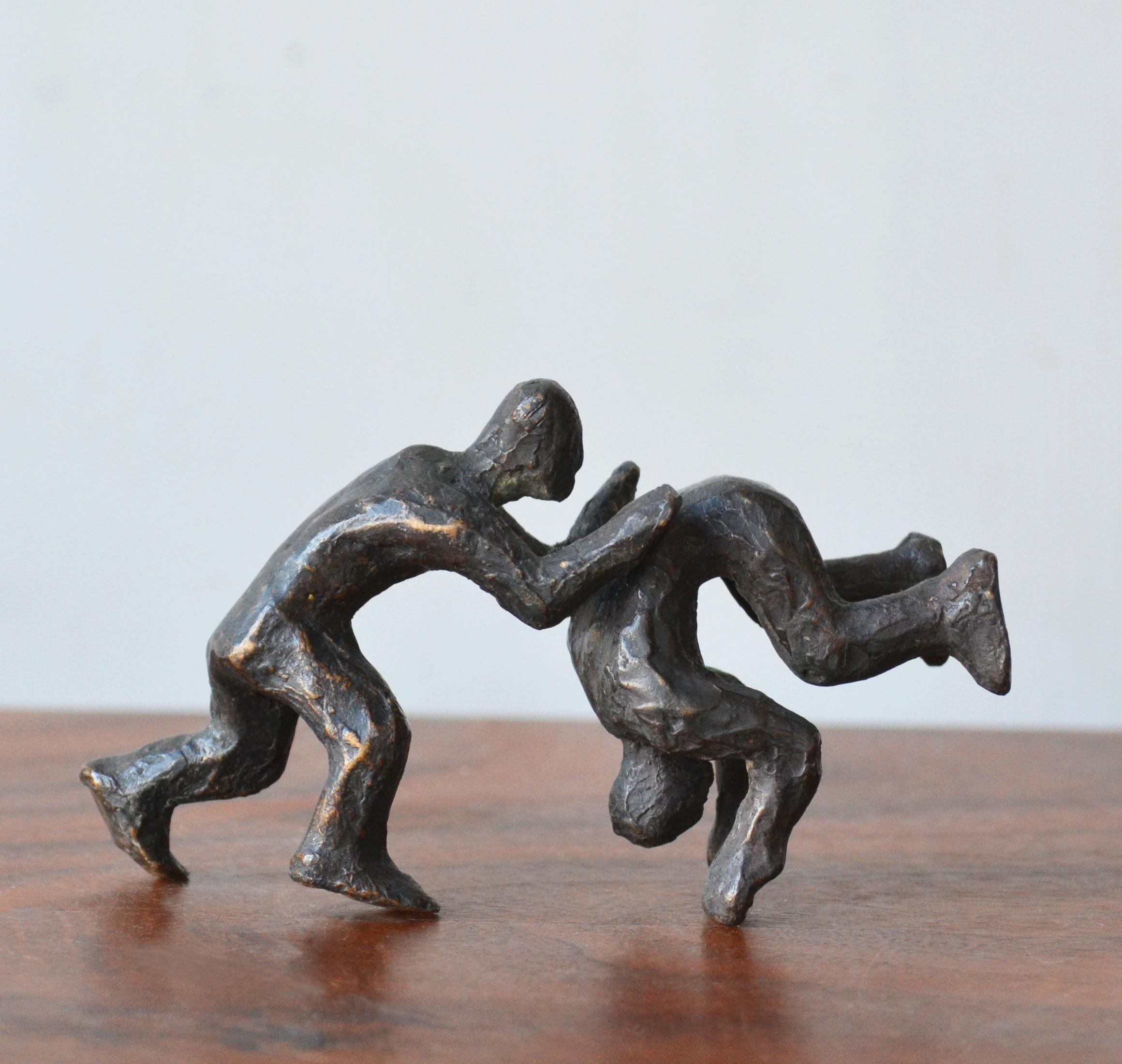 Why Fight When You Can Play? -4 Pairs playful interactive bronze figures  - Gold Figurative Sculpture by Noa Bornstein