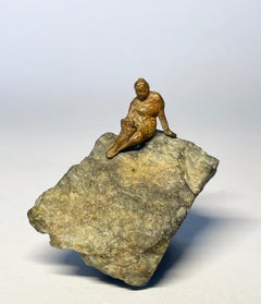 "Woman Reading on Craggy Rock" miniature bronze figure