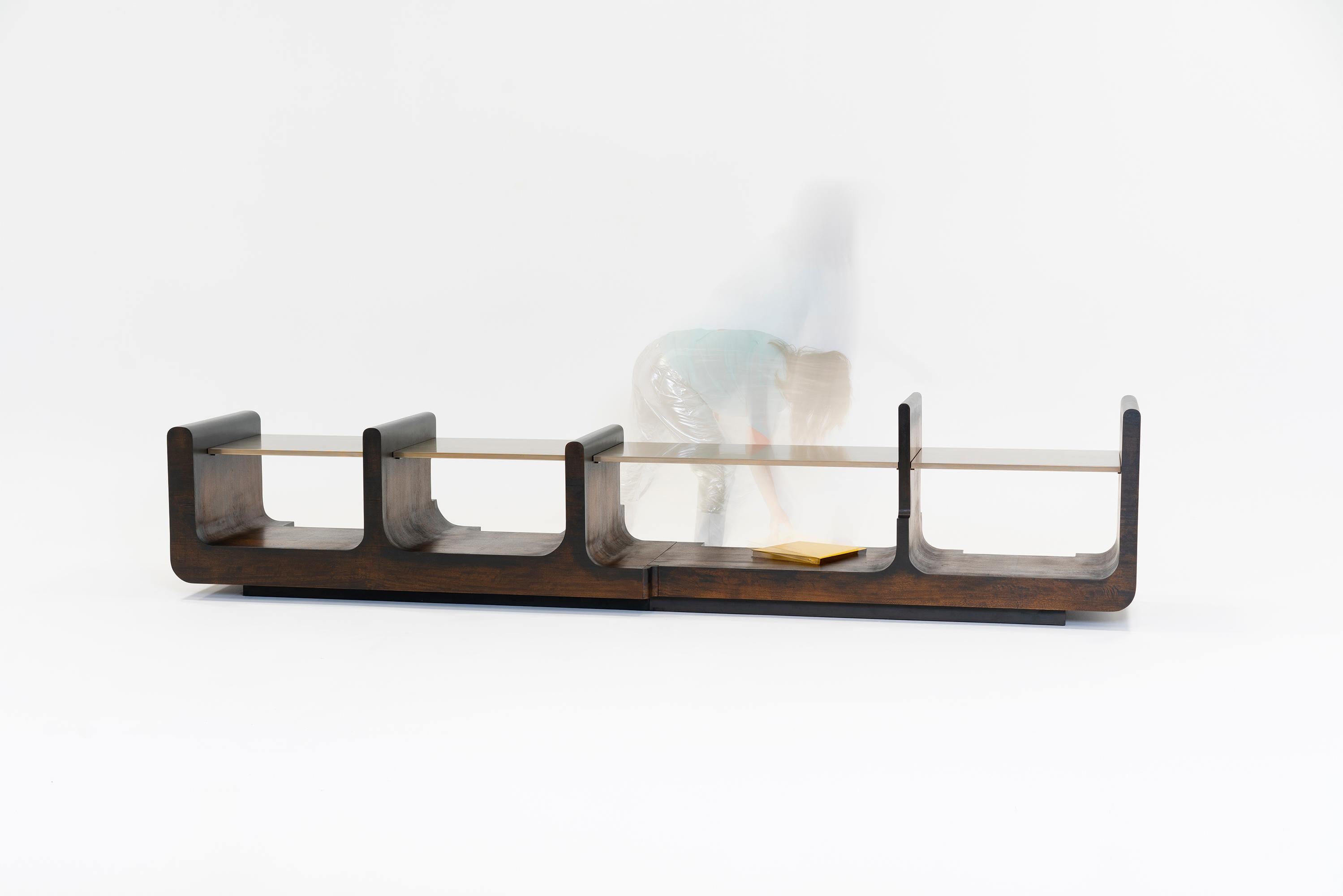 NOAH, modernes maßgeschneidertes Audio-Sideboard aus afrikanischem Nussbaum und Messing, 21. Jahrhundert (Moderne) im Angebot
