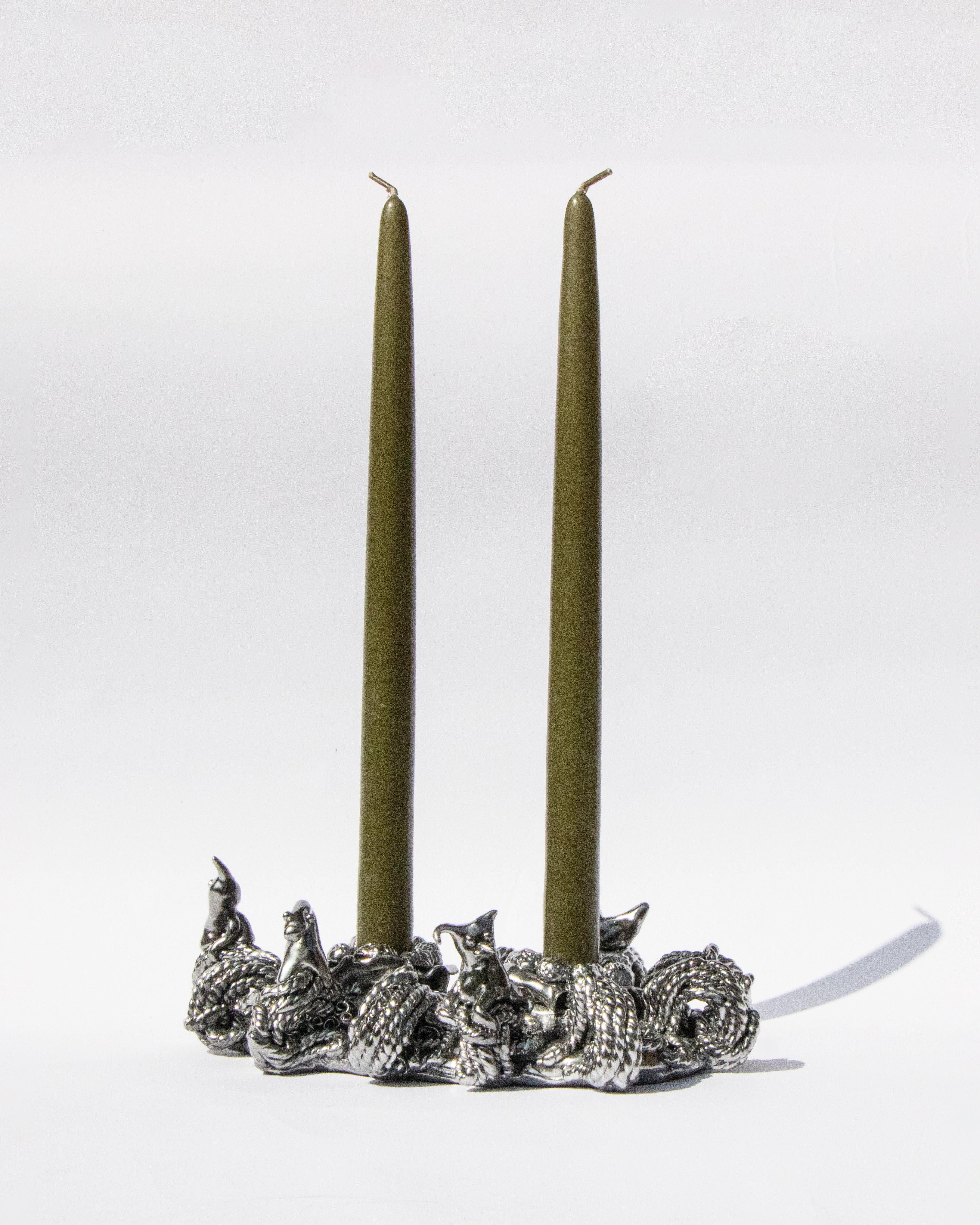 Modern Noah's Ark Candleholder in Chrome Plated Clay by Angelica Lorenzi For Sale