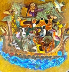 „Noah''s Ark“-Emaille-Schale, Meisterwerk der Kunst der Jahrhundertmitte von Drerup