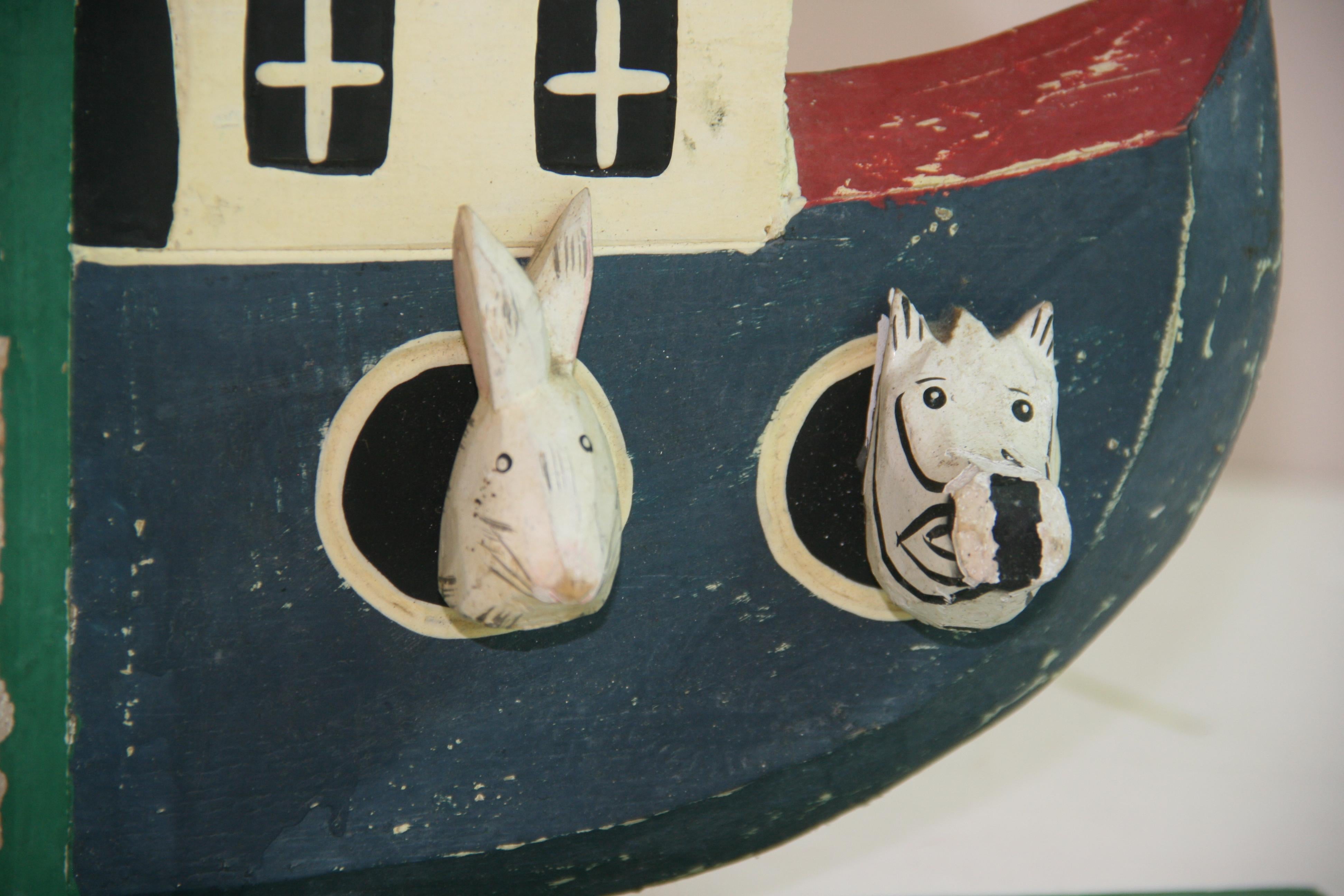 Mid-20th Century Noah's Ark Folk Art Carved Wood Sculpture /Bookends For Sale
