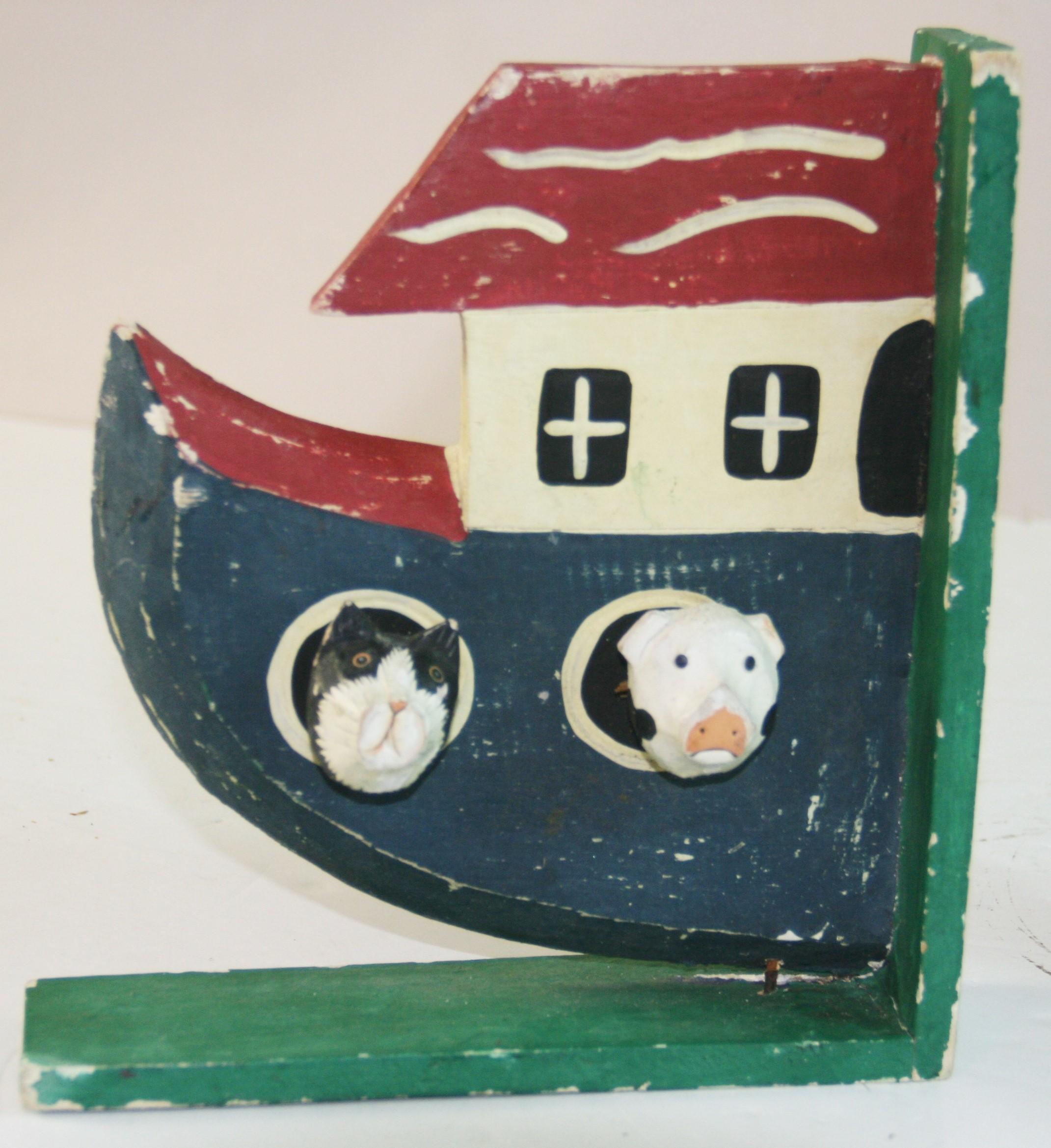 Noah's Ark Folk Art Carved Wood Sculpture /Bookends For Sale 1