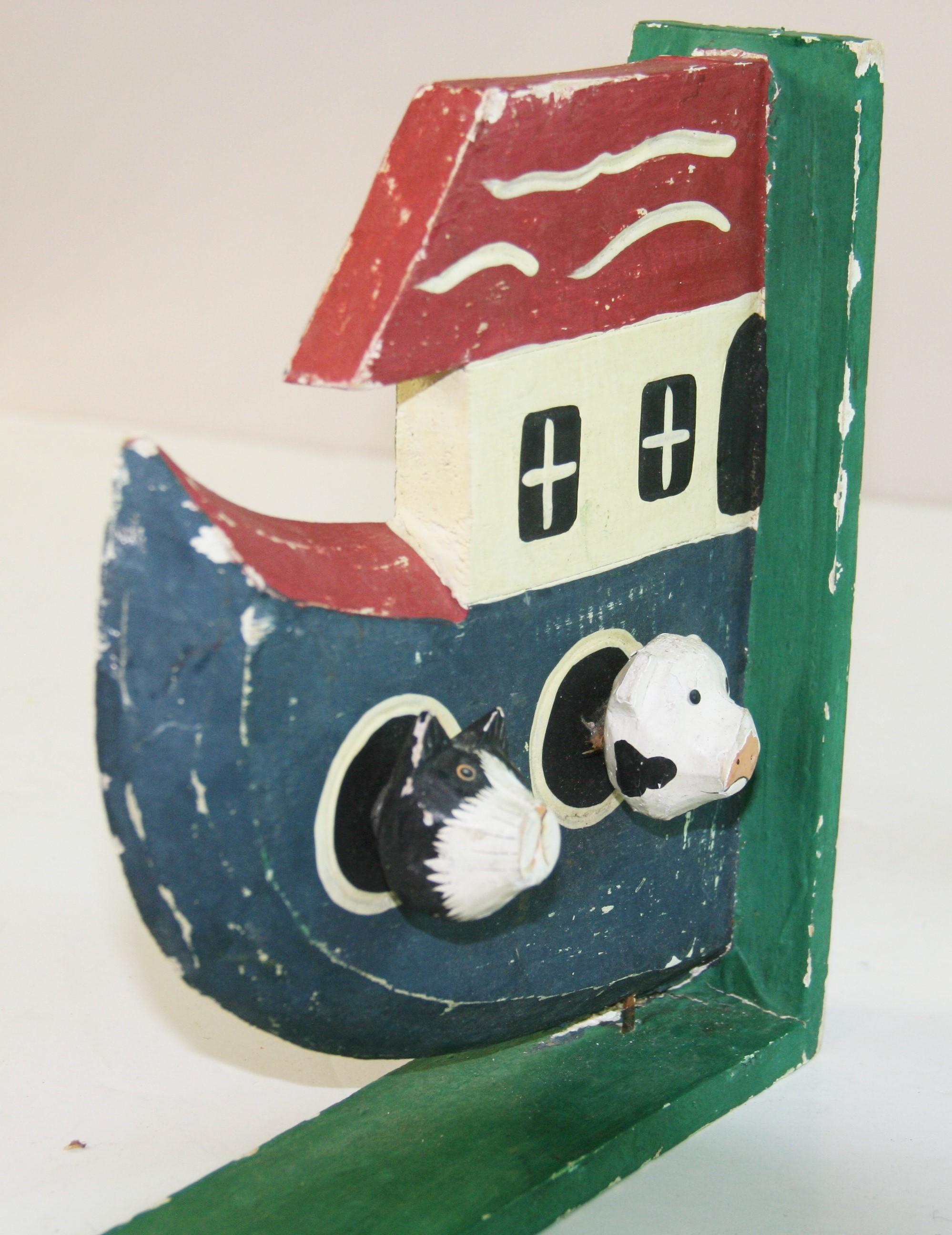 Noah's Ark Folk Art Carved Wood Sculpture /Bookends For Sale 3