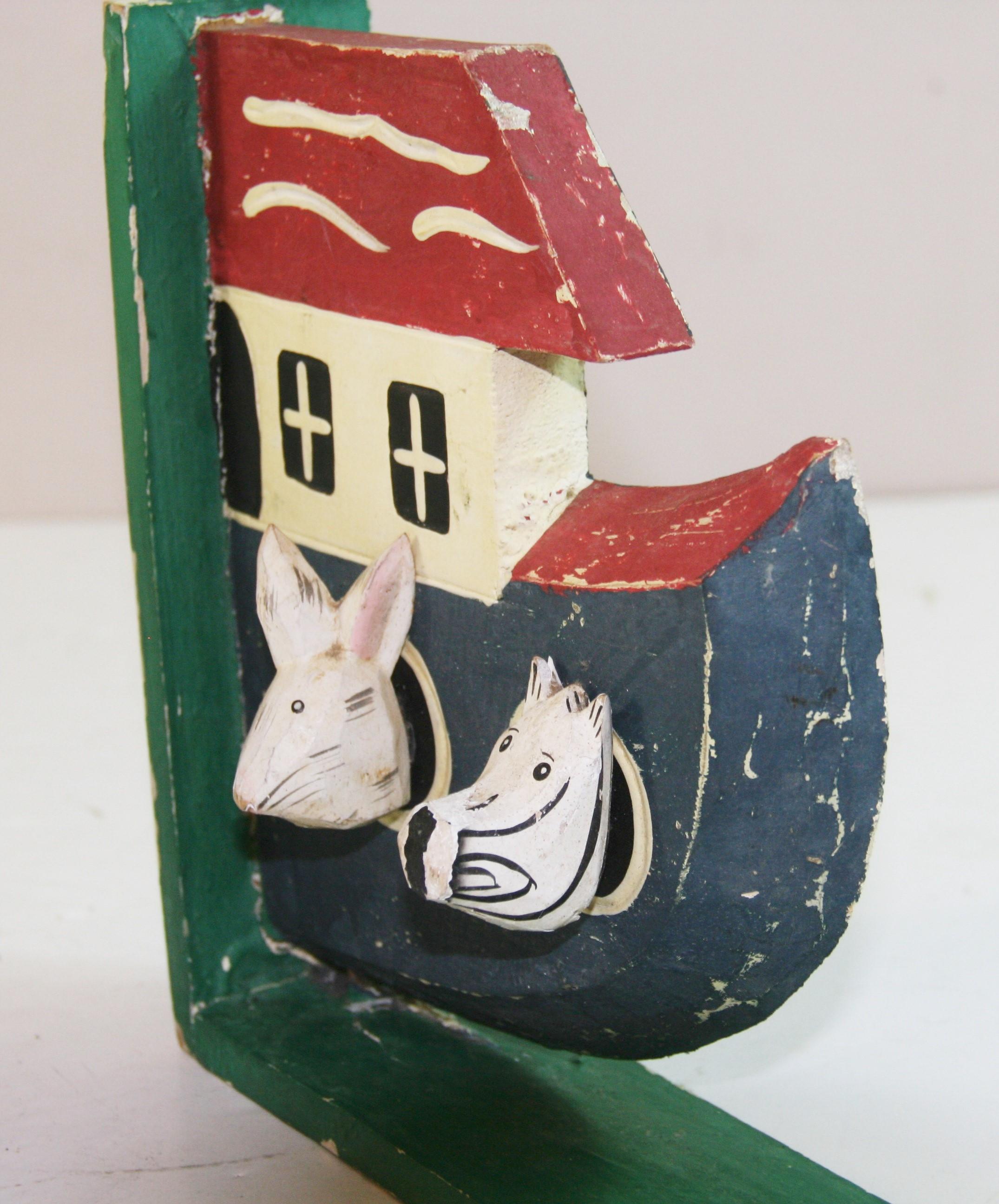 Noah's Ark Folk Art Carved Wood Sculpture /Bookends For Sale 4